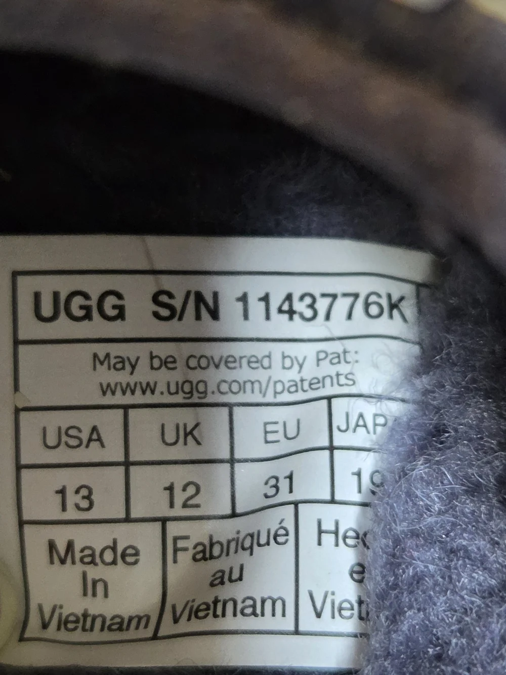 UGG Girls Slip-On Moccasins in Charcoal with Cream Trim- Size 13